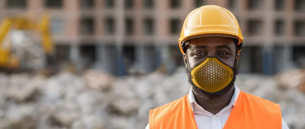 Construction worker wearing mask
